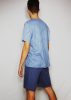 Rösch KF201624 férfi pizsama csíkos rövid ujjú felső, egyszínű rövidnadrágos alsó