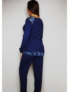 Sielei VV15 hosszúujjú sötétkék csipkebetétes mellig gombos pizsama